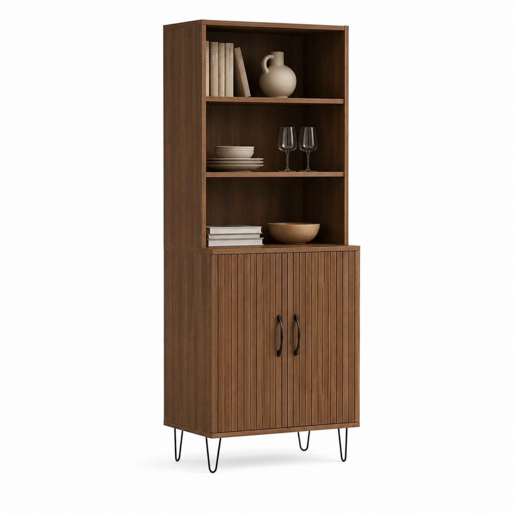 Credenza alta con libreria noce in MDF rettangolare 80 x 40 x 180 cm