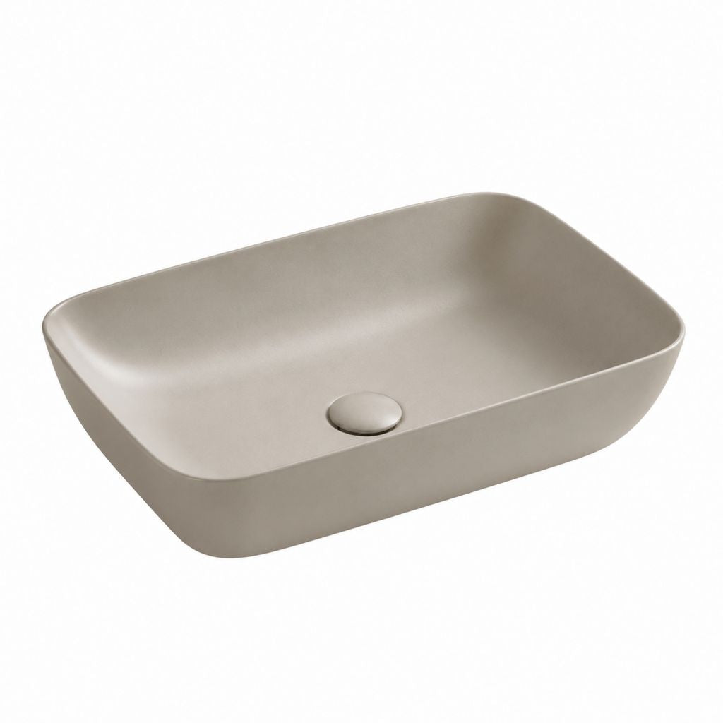 Lavabo da appoggio rettangolare tortora in ceramica 60 x 40 x 13 cm