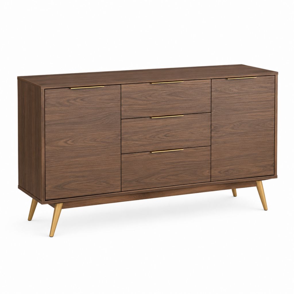 Credenza rettangolare 2 ante 3 cassetti noce in pannello truciolare 160 x 40 x 85 cm