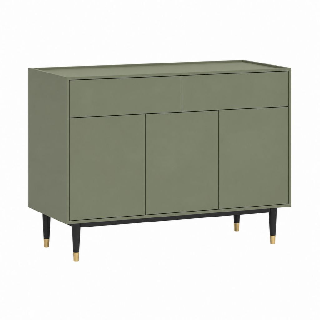 Credenza da soggiorno verde salvia in MDF con 2 cassetti e 3 ante 120 x 40 x 90 cm