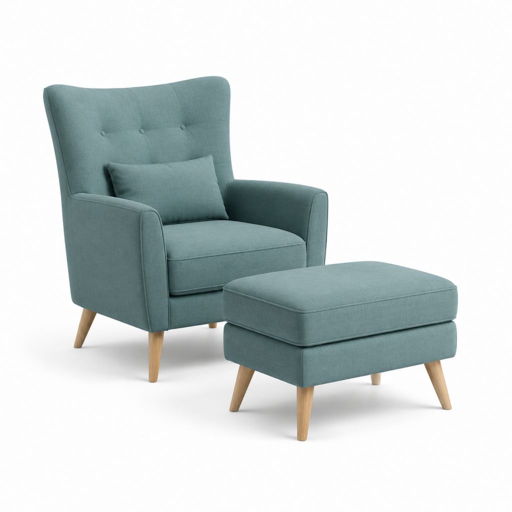 Poltrona a orecchioni con poggiapiedi rettangolare set 2 pezzi verde petrolio in poliestere 78 x 85 x 105 cm poggiapiedi 60 x 45 x 43 cm
