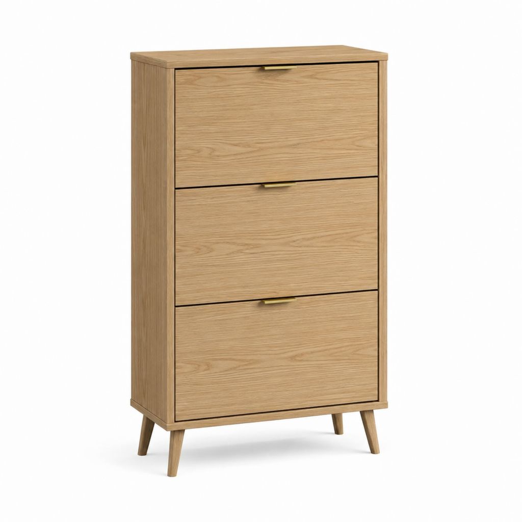 Scarpiera a 3 ante ribaltabili rovere naturale in MDF impiallacciato 80 x 30 x 120 cm