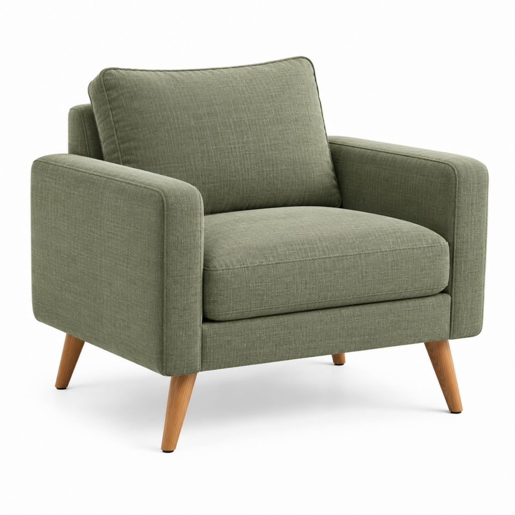 Poltrona da soggiorno verde oliva in poliestere con gambe in legno massello 85 x 82 x 85 cm