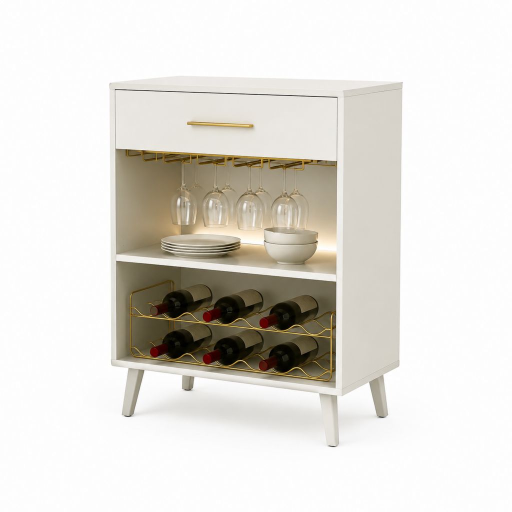Credenza bar portabottiglie rettangolare bianca in MDF 80 x 40 x 120 cm