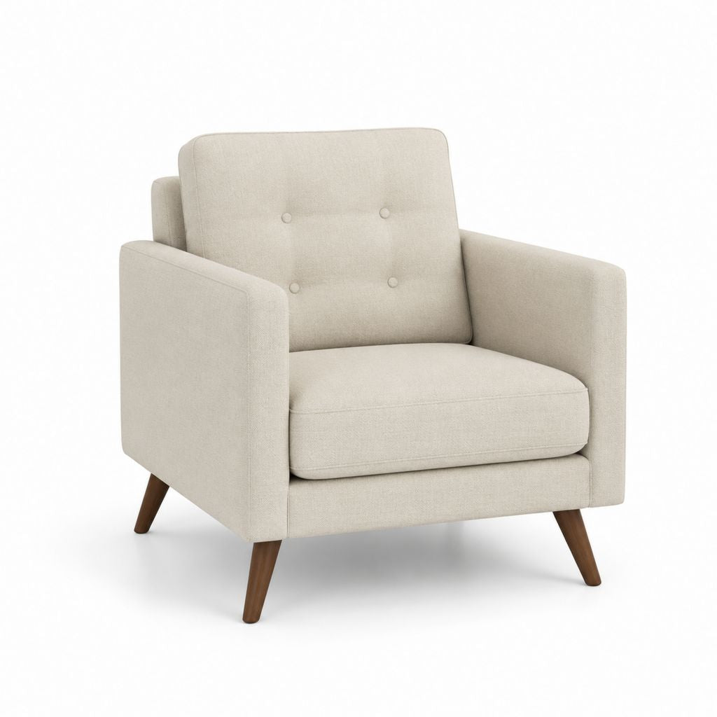 Poltrona da soggiorno beige in poliestere con gambe in legno massello 76 x 82 x 88 cm