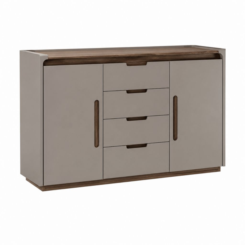 Credenza da sala da pranzo tortora e noce in MDF 160 x 45 x 90 cm con 2 ante e 4 cassetti