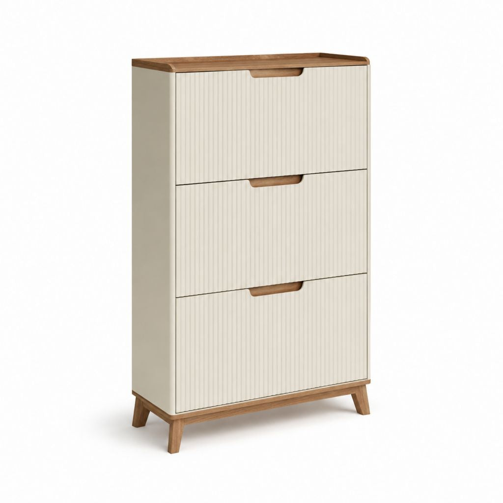 Scarpiera a 3 ante a ribalta crema e noce in MDF 60 x 24 x 110 cm