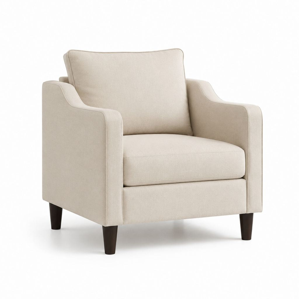 Poltrona da soggiorno beige in poliestere con gambe in legno massello 80 x 85 x 90 cm