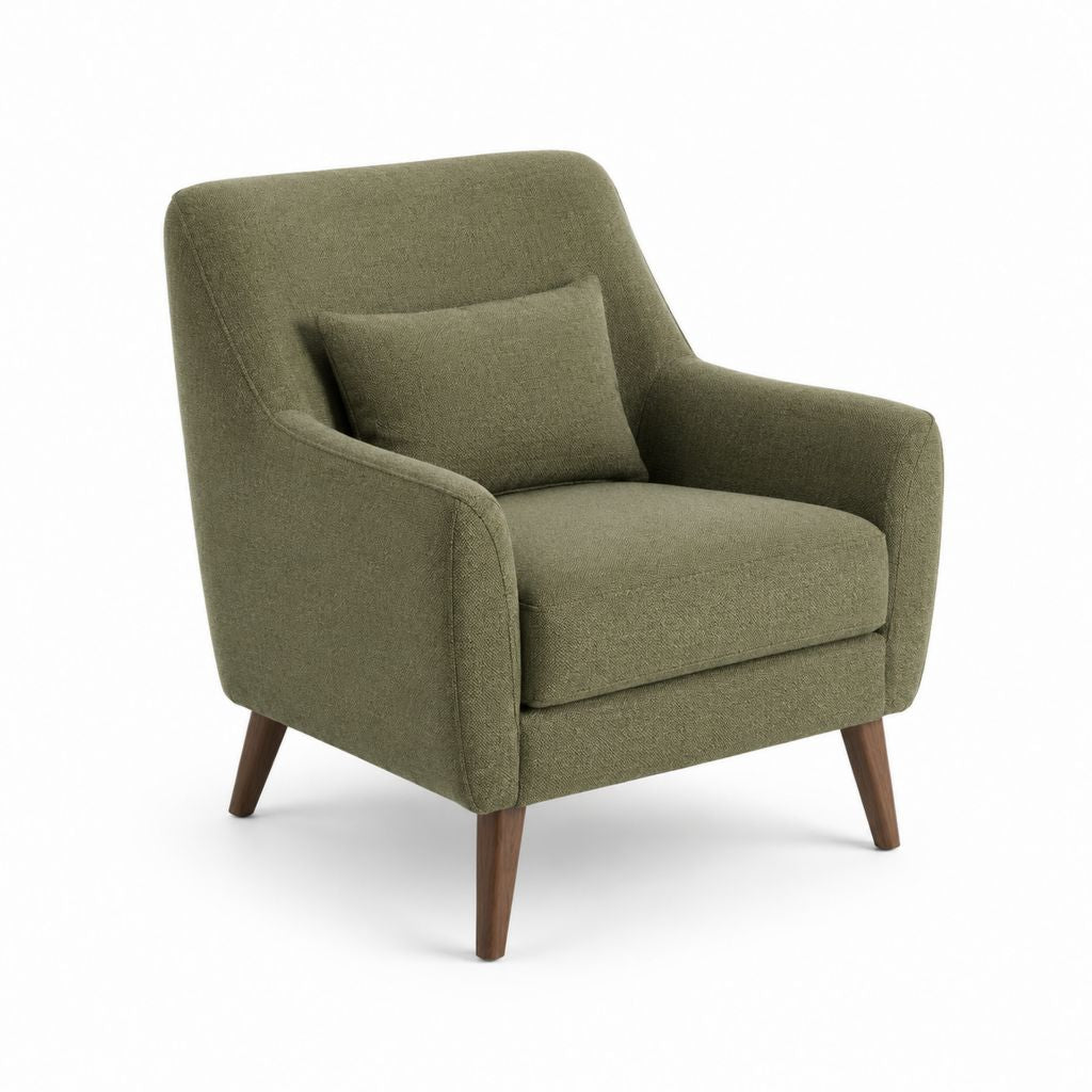 Poltrona da soggiorno verde oliva in poliestere con gambe in legno massello 78 x 82 x 90 cm