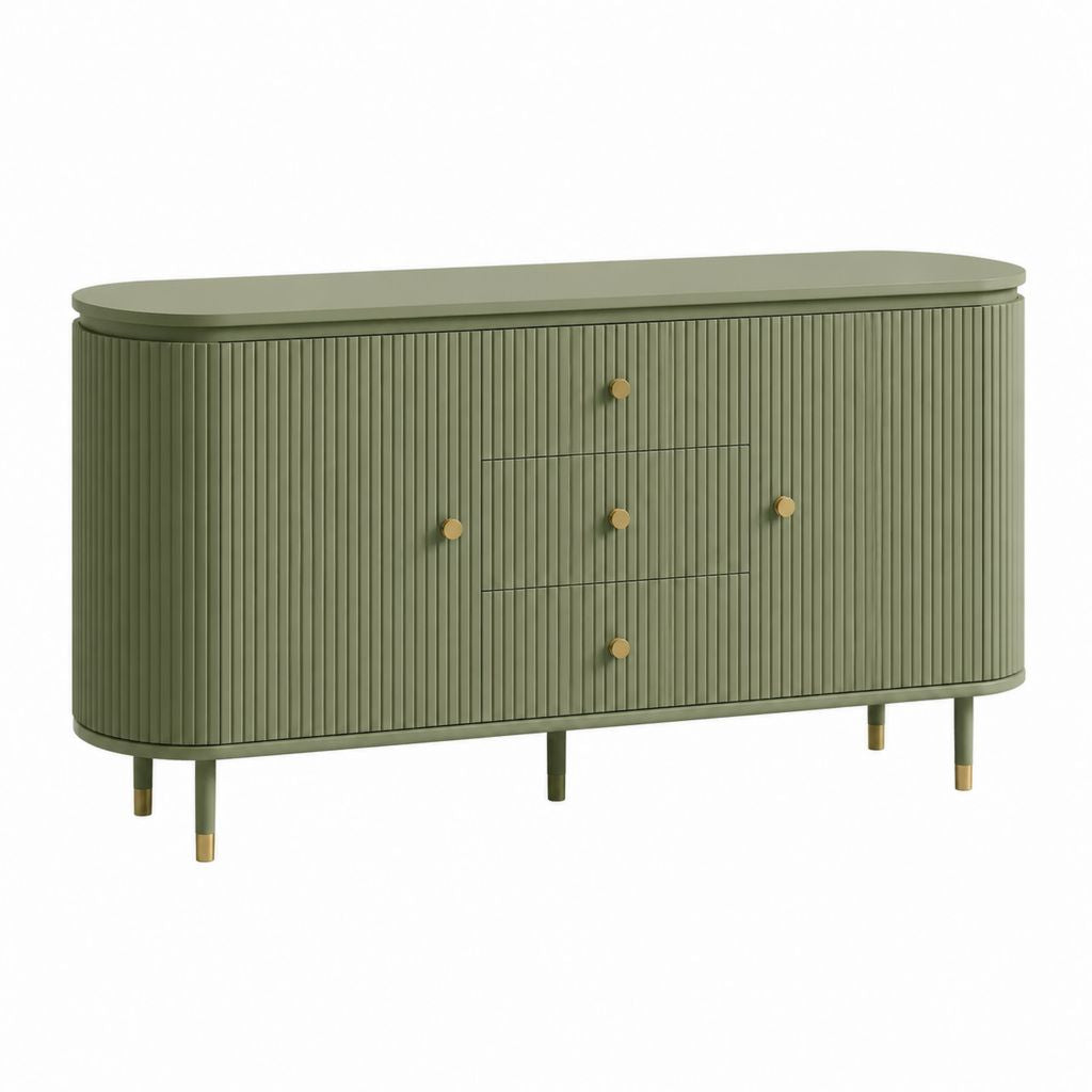 Credenza verde salvia in MDF con ante e cassetti 160 x 45 x 85 cm