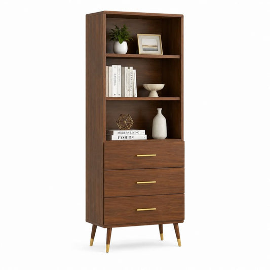 Libreria con 3 cassetti in pannello truciolare effetto noce rettangolare 80 x 40 x 180 cm