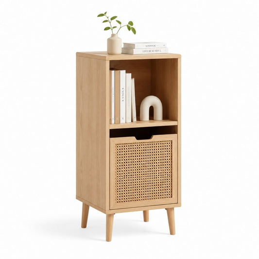 Credenza stretta con anta in rattan rovere naturale rettangolare 50 x 35 x 100 cm
